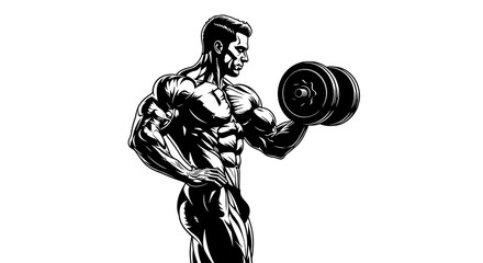 Muscular man lifting dumbbell in dynamic sketch style