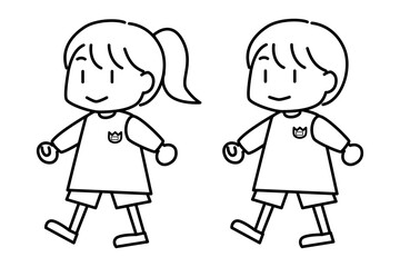 シンプルなタッチの登園・通学する男の子と女の子