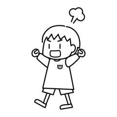 怒っている単発の男の子の線画ベクターイラスト