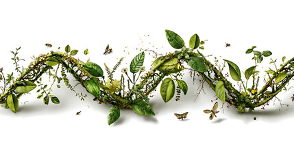 Verdant D N A Strand Adorned With Flora And Flying Insects nature plants