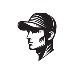 Vector illustration of a man wearing a baseball cap in cartoon style, simple and clean design suitable for logos, icons or modern graphic needs.