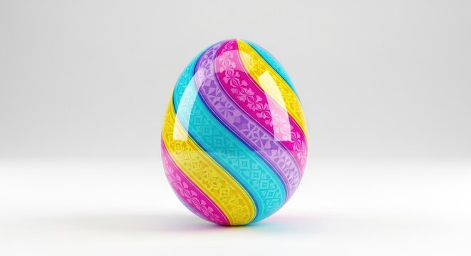 Vibrant easter egg with colorful stripes and intricate floral pattern for joyous celebration