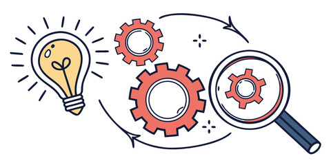 Bright idea with gears in motion for innovative solutions, process optimization, and continuous improvement with a modern design touch, originally vector graphics