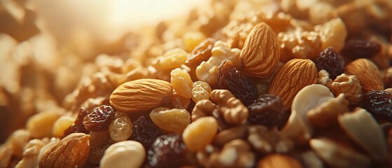 Assorted nuts and raisins mix close-up