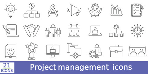  Project Management web icons in line style. Outline icon collection