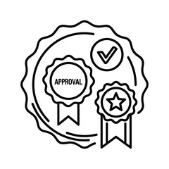 Approval badge icon isolated on, ensuring quality and compliance with standards and regulations