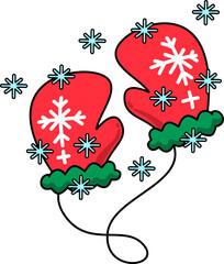 Winter Red Mittens with Snowflakes Illustration