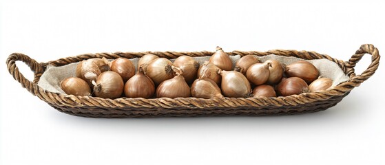 Harvested onions in basket on sack