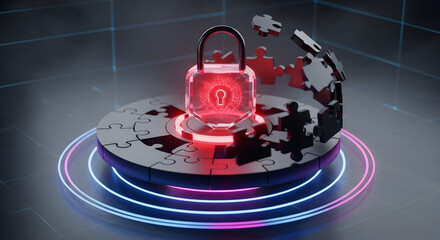 Digital Security Futuristic Padlock Symbolizing Data Protection and Safety