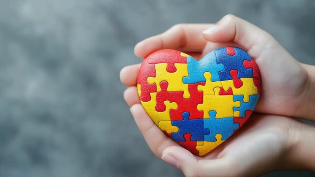 Video A person holding a heart made up of interlocking puzzle pieces, symbolizing love and connection