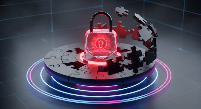 Digital Security Futuristic Padlock Symbolizing Data Protection and Safety