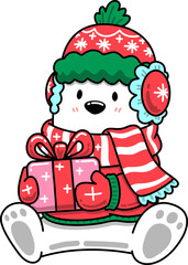 Groovy Polar Bear with Christmas Gift Cartoon