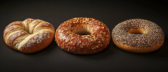 Assorted Bread Selection Including Baguette and Bagel
