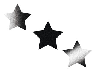 black gradient star design with three textured silhouettes on white background, three black stars with grainy gradient texture arranged in clean minimal layout