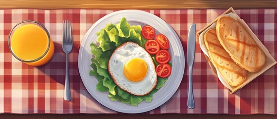High-angle Breakfast Scene with Fried Egg