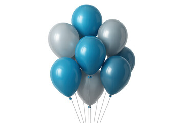 Blue and silver balloons floating, festive party decorations for celebrating birthdays, anniversaries, and special events