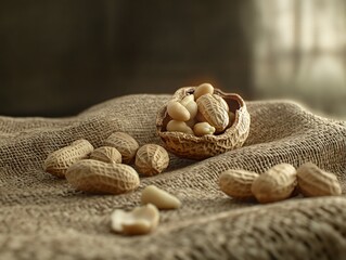 Peanuts in Shell and Peeled from Top View
