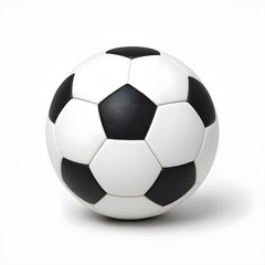 A high-quality photo of a classic black-and-white soccer ball placed in the center of a clean white background. The ball has clear hexagon and pentagon panels, realistic texture, soft shadows, an
