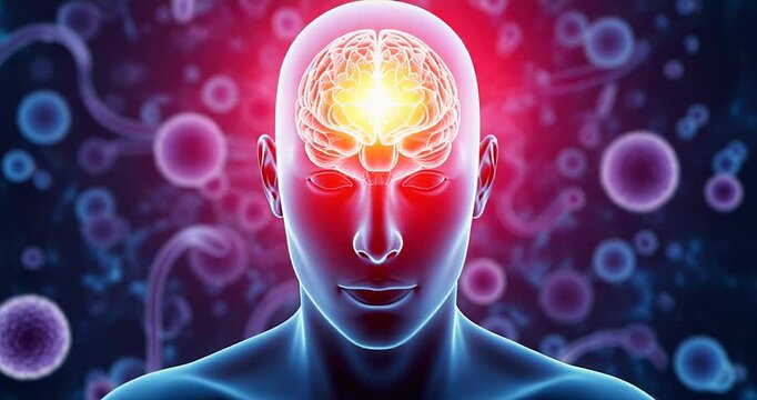 Medical animation of brain activity showing a neurological disease or viral infection