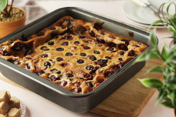 A traditional French pie with cherry clafouti