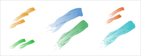Abstract set of colorful liquid brush strokes and paint smears with trailing tails on an isolated background. Dynamic creative vector elements for artistic posters, modern headers, cosmetic packaging,