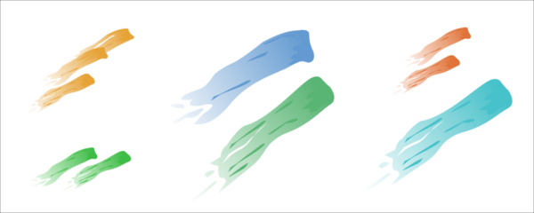 Abstract set of colorful liquid brush strokes and paint smears with trailing tails on an isolated background. Dynamic creative vector elements for artistic posters, modern headers, cosmetic packaging,