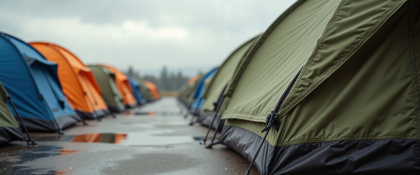 Rows of tents in team colors under overcast sky before the NFL game