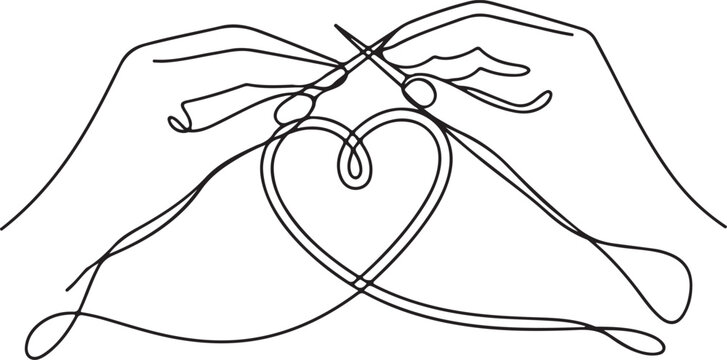 Minimalist Single Line Drawing of Hands Knitting &ndash; Vector Illustration