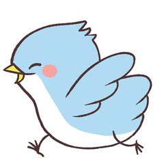 笑顔で走る青い鳥のイラスト