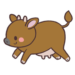 走る茶色い牛のイラスト