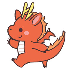 走る赤いドラゴンのイラスト