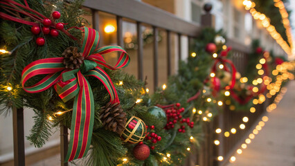 christmas lights in pine branches