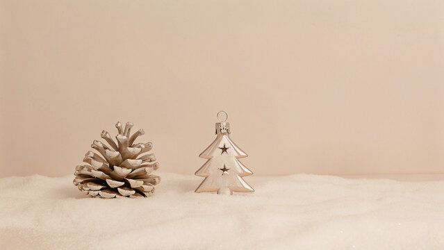 christmas ornaments on snow