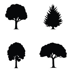 Tree Silhouettes Vector Set Nature, Forest, Botanical Shapes, Evergreen and Deciduous Trees