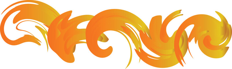 Abstract flowing horizontal orange and yellow fire or flame brush stroke texture vector banner. Dynamic background element representing energy, heat, passion, movement, or power with clean copy space 