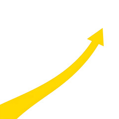 Yellow curved arrow pointing up, isolated on transparent background