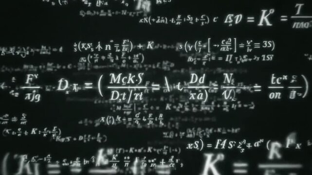 Green Screen camera flies through math formulas on background calculations functions equations matrix made up of abstract cognitive process concept seamless loop greenscreen chromakey scene 4 with - Powered by Adobe