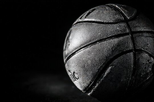 Textured Silver Basketball Against a Dark Background Studio Shot