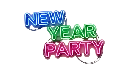 Bright Colorful 'NEW YEAR PARTY' Neon Sign Text Isolated on White Background