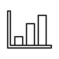 Simple black and white line icon representing a bar chart with four ascending columns, isolated on