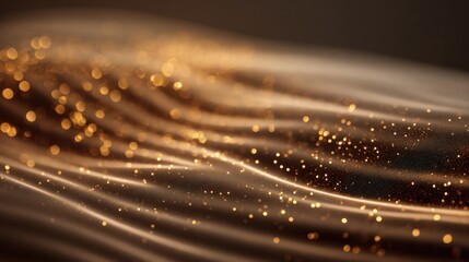 Abstract flowing golden wave with sparkling particles, suitable for luxury, technology, or festive background