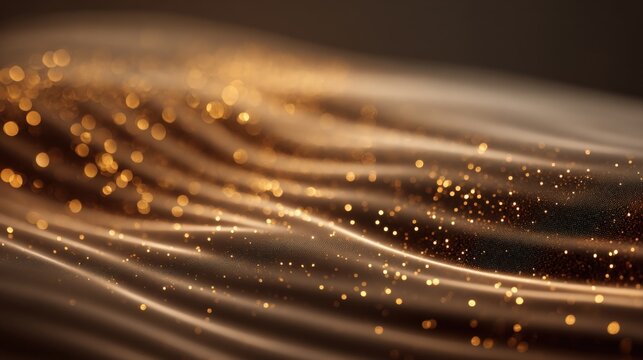 Abstract flowing golden wave with sparkling particles, suitable for luxury, technology, or festive background
