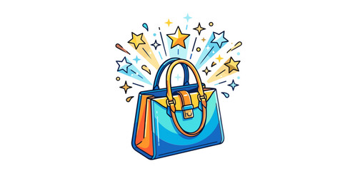 Handbag with Stars and Sparkles Erupting Vector Illustration