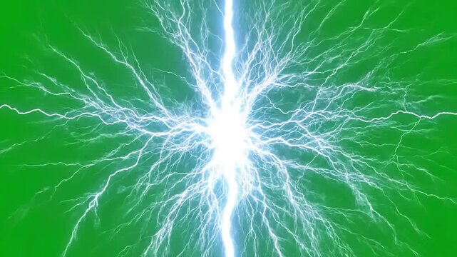 Subtle Electrical Arcs with set of lightning strikes on the green screen distortion, overlay, glitch, static noise, scan lines black background, 4k animated video loop