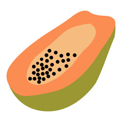 Hand drawn papaya. Exotic summer fruit illustration. Flat vector fruity design for tropical packaging, healthy food label, kitchen decor.