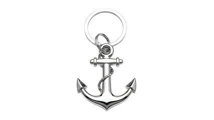 Shiny, metallic anchor on black backdrop, with ring and rope detail