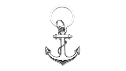 Shiny, metallic anchor on black backdrop, with ring and rope detail