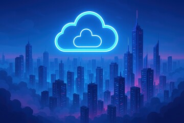 Cityscape with Cloud Technology: Futuristic Urban Data Storage and Networking Infrastructure for Digital Solutions