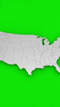 Geographic Data Visualization Element with map of united states america showing different animated usa contiguous lower 48 u s state on an isolated chroma key background distortion, green screen