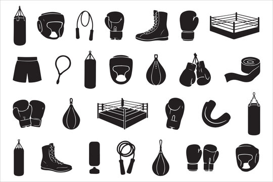 Boxing Equipment Silhouette Icon Collection
